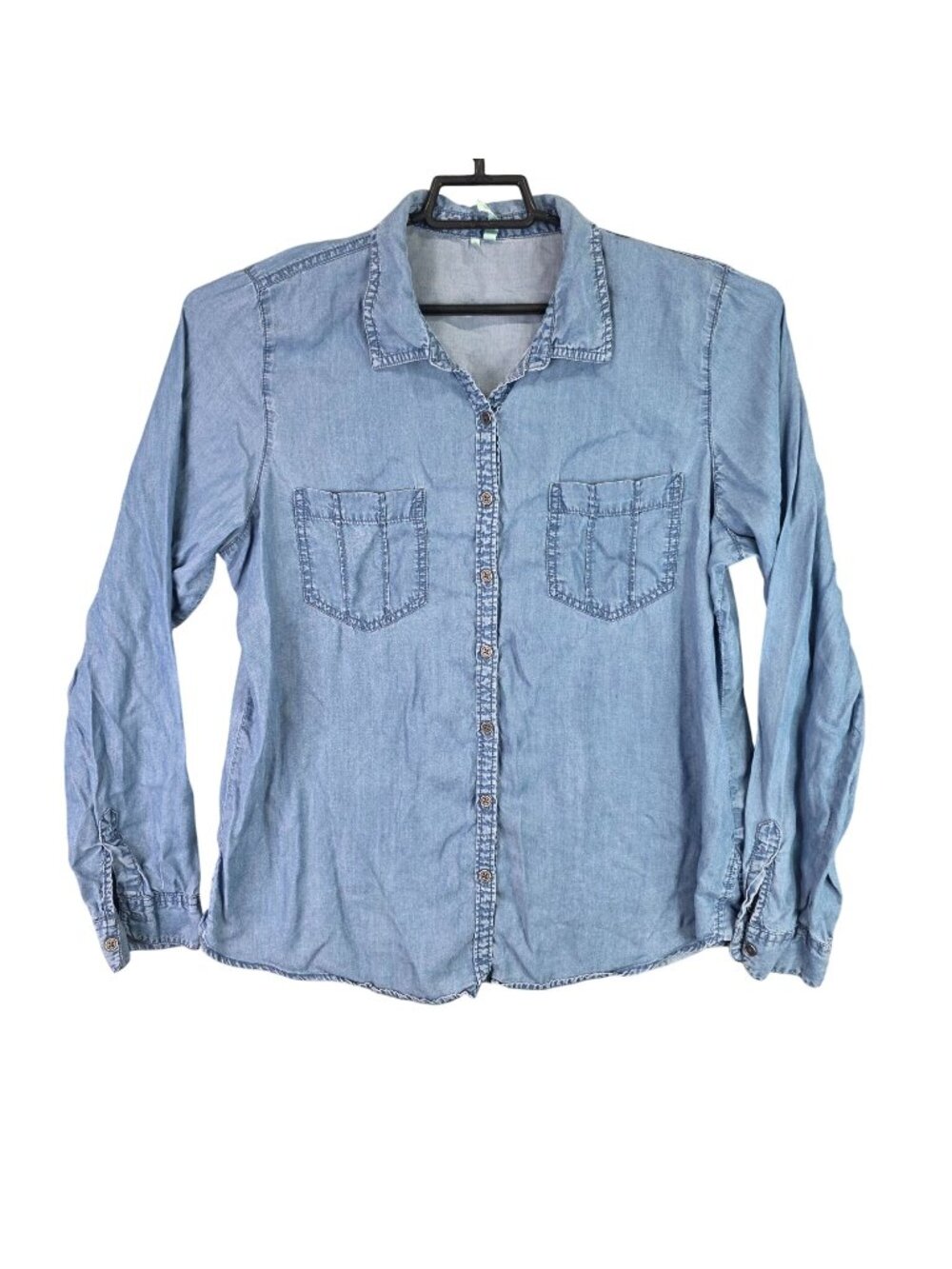 Women Maurices Blue Denim Button Up Shirt Soft Lyocell Chambray Utility Top XL